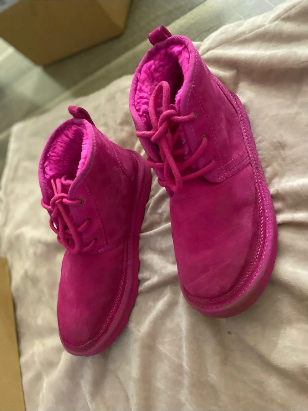 UGG Hot Pink Suede Lace-Up Ankle Booties